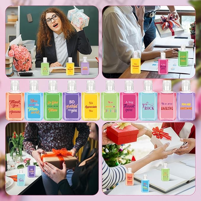 50 Pcs Thank You Mini Hand Sanitizer Bulk Employee Appreciation Gift Inspirational Small Hand Sanitizer 1fl oz Travel Size Hand Soap for Team Coworker Friends Teacher Valentine (Colorful)