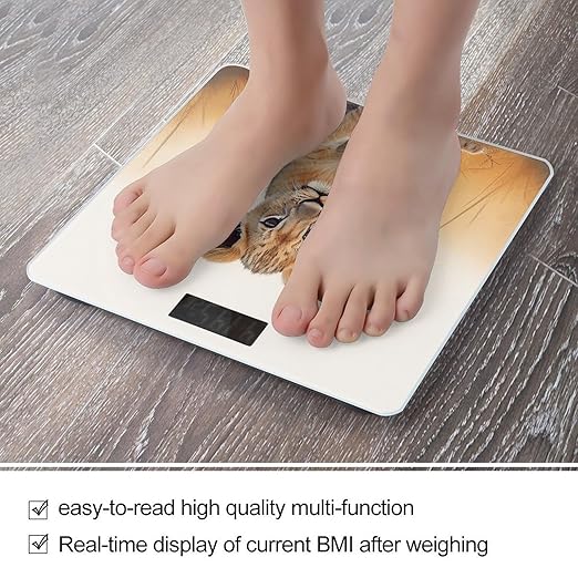 Small Lion Scale for Body Weight Anti-Slip Tempered Glass Digital Bathroom Scales Clear LCD Display Weighing Scale Safe Rounded Corners Smart Scales
