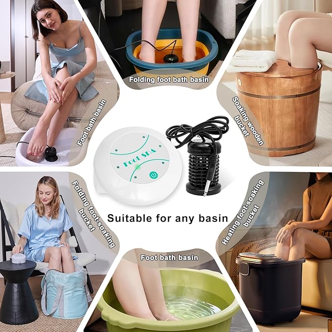 ANDECH® Portable Ion Foot Spa-Ion Foot Bath Detox Machine-for ToxinsHeavy Metals&ampFree RadicalsNo Bucket Design with Himalayan Pink Salt with Array Disposable Liners TowelEasy 30' Home Detox