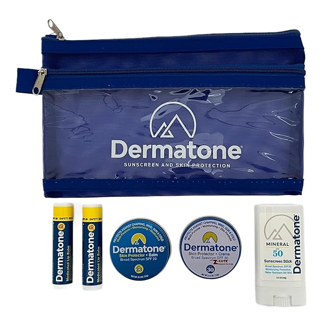 Dermatone Outdoor Protection Gift Pack | Contains 4 of our Sunscreen Skin Protection Products | Classic Tin Z-Cote Mineral Sunscreen Stick &amp 2 Medicated Lip Balms