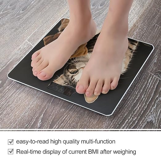 Cat Dog Print Bathroom Scale for Body Weight LCD Display Digital Bathroom Scale Tempered Glass Bathroom Weight Scales Fashion Smart Scales for Home Bedroom 400 Lb