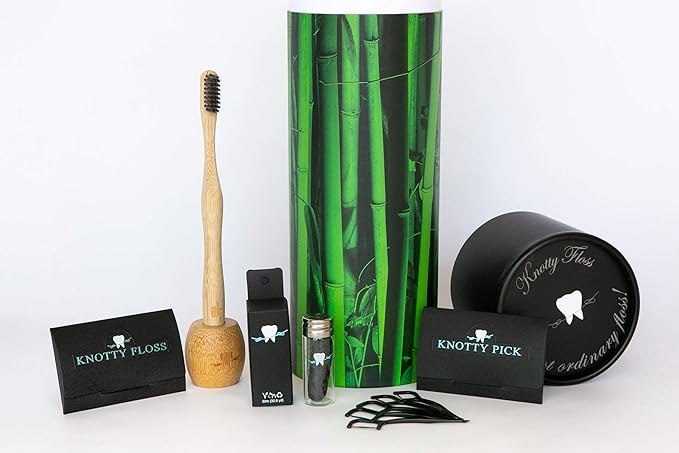 Knotty Floss and Knotty Brush 4-Piece Variety Pack - Natural Eco-friendly Plant-Based Vegan - Adult Floss and Toothbrush Gift Set