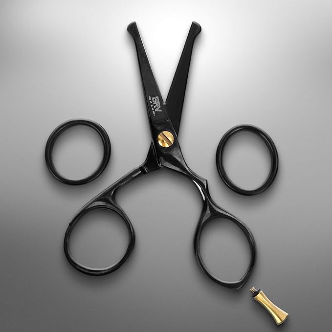 BRV MEN Facial Scissors and Beard Brush Kit | 4.2 High Carbon Stainless Steel Trim Scissors &amp First-Cut Boar Hair Brush