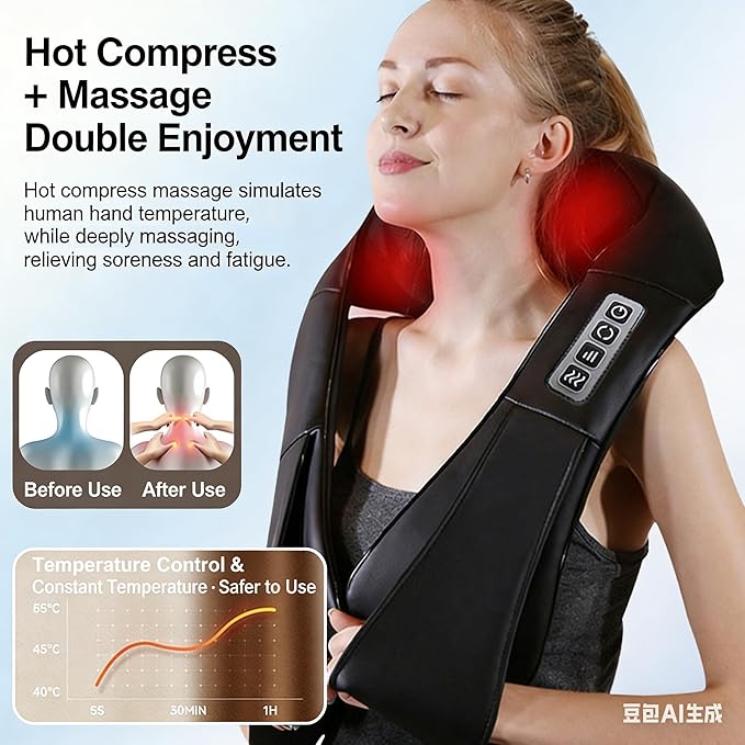 Electric Shiatsu Neck &amp Shoulder Massager with Heat Foldable Kneading Shawl for Home Use Multi-Functional Pain Relief Device for Neck Shoulder Back and Legs (Beige)