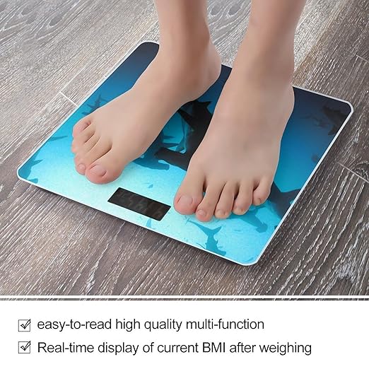 Hammerhead Sharks Scale for Body Weight Anti-Slip Sturdy Tempered Glass Weighing Machine Highly Digital Accurate Bright LCD Bathroom Scale for Household Gift