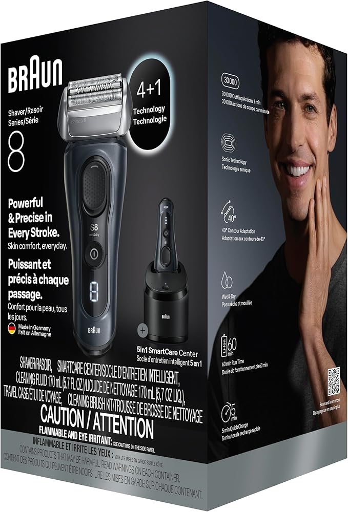 Braun Series 8 8560cc Electric Razor for Men 4+1 Shaving Elements &amp Precision Long Hair Trimmer 5in1 SmartCare Center Close &amp Gentle Even on Dense Beards Wet &amp Dry Electric Razor 60mi