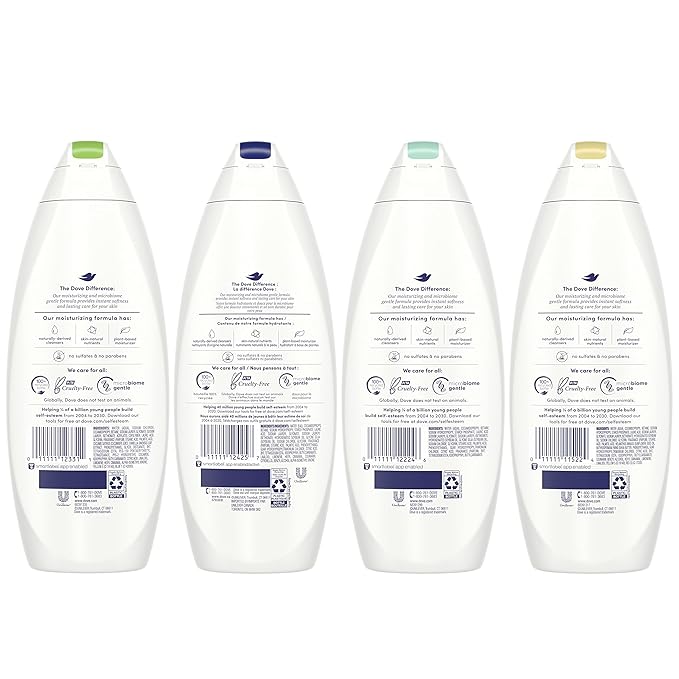 Dove Mixed Body Wash Pack with Skin Natural Nourishers for Instantly Soft Skin and Lasting Nourishment Cleanser That Effectively Washes Away Bacteria While Nourishing Your Skin 4 Count