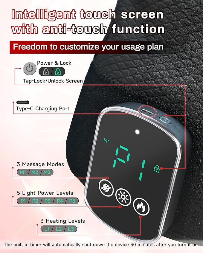 3D Knee Massager with Heat and Red Light Therapy Wireless 5000mAh Heated Knee Brace Massager for Pain Relief 5-Level Intensity &amp 3-Mode Vibration &amp 3 Heat Settings for Joint Pain Relief