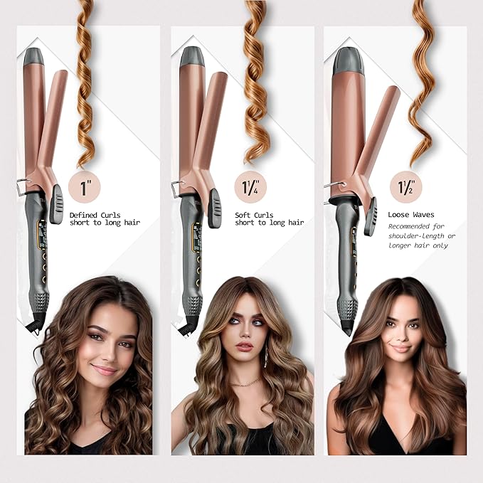 Thirtek 1 1/2 Inch Large Curling Iron with 1.5 Inch Ceramic Tourmaline Barrel 15 Temps (180°F-450°F) for Fast Long-Lasting Smooth Salon Finish 60-min Auto Shut-Off Dual Voltage Hair Curler