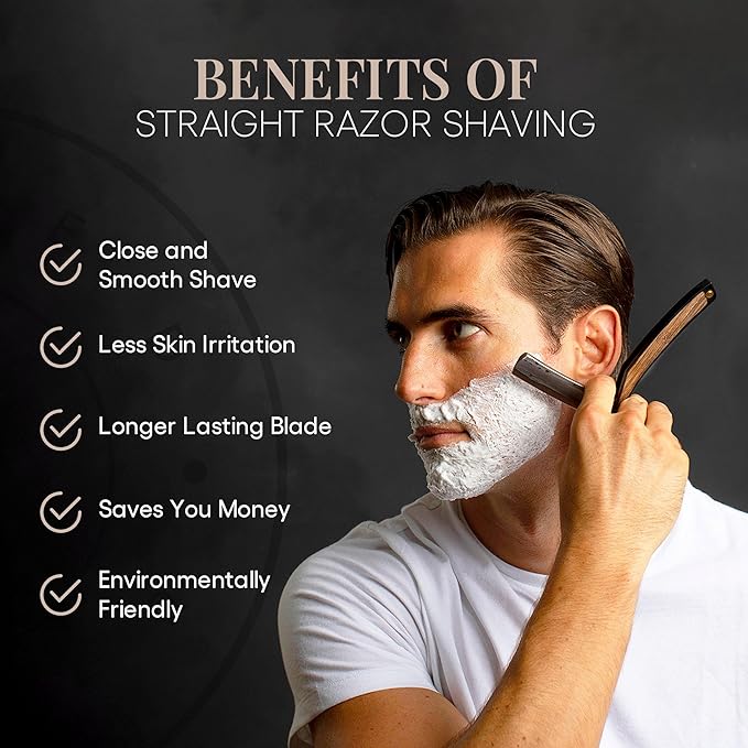 Naked Armor Damascus Straight Razor Kit - Straight Razor Shaving Kit for Men with Carbon Steel 7/8 Blade Leather Strop Organic Shave Soap Synthetic Shaving Brush Strop Paste Leather Case Gift