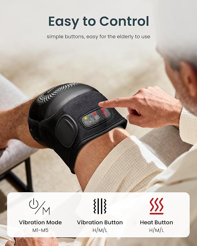 COMFIER Cordless Heated Knee Massager with Vibration Knee Brace with Graphene Heating Pad 5 Modes &amp 3 Heat Levels Portable Knee Massager for Men Women Seniors Gift for Mom Dad