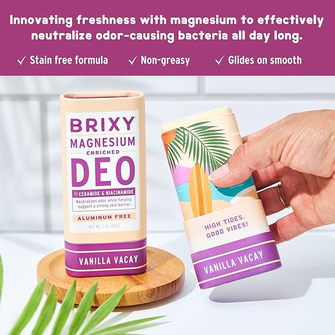 BRIXY Magnesium Deodorant Effective Odor Control With Ceramide &amp Niacinamide For Skin Health Aluminum Free Baking Soda Free Sensitive Skin Deodorant Vegan Plastic Free Lightly Scented