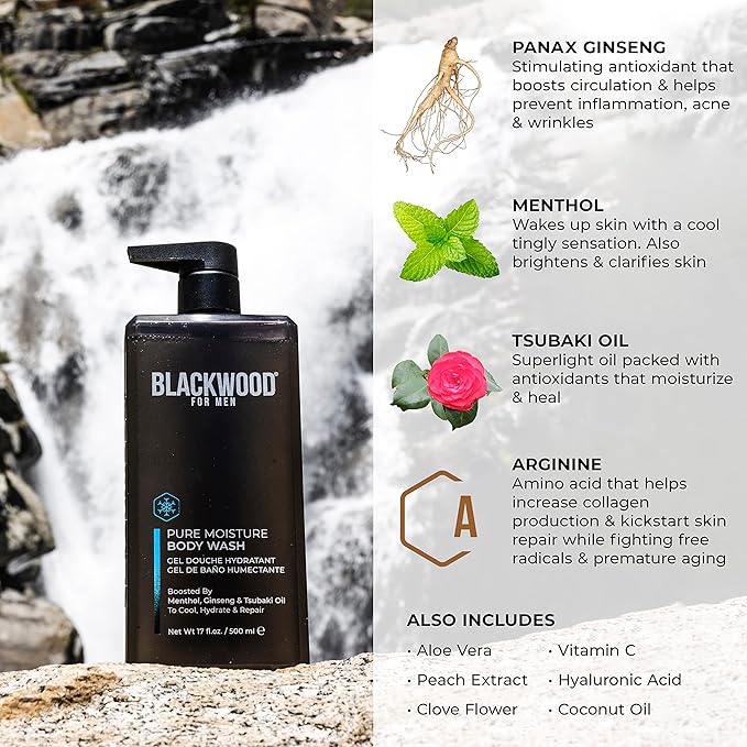 BLACKWOOD FOR MEN Active Man Daily Conditioner (17oz) and Pure Moisture Body Wash (17oz) Bundle - Natural Vegan Formula - Sulfate Free Paraben Free &amp Cruelty Free