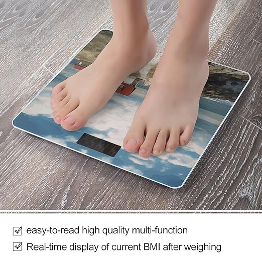 Lighthouse Backdrop Digital Bathroom Scale Fashion Unique Weight Scale BMI Anti-Slip Precision Weighing Scales Suitable for Home Bedrooms Use and Gift