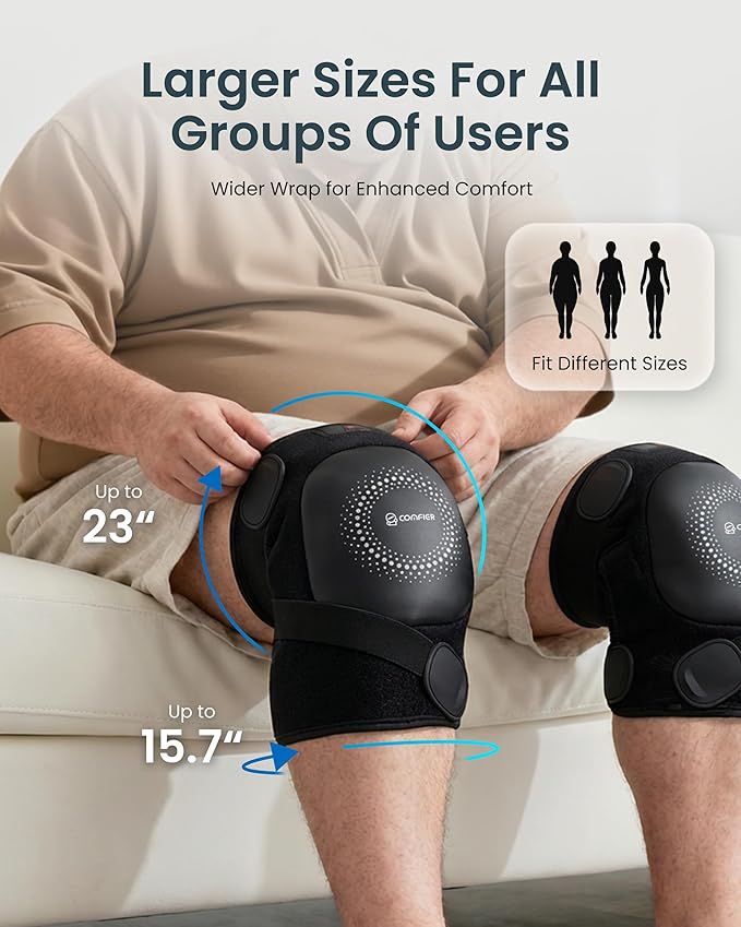 COMFIER Cordless Knee Massager with Graphene Heating 3 Vibration Motors Rechargeable Heated Knee Brace with 5 Modes &amp 3 Heat Levels Portable Heating Pad for Men Women Seniors Gift for Mom Dad