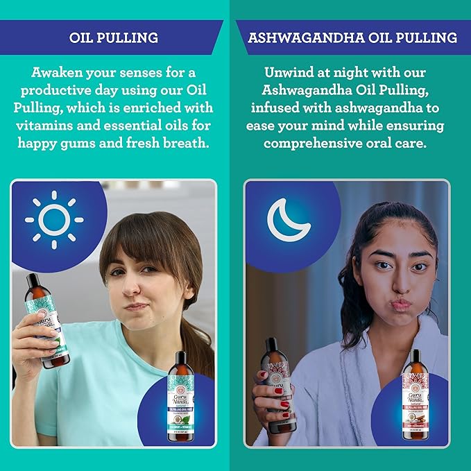GuruNanda Coconut &amp Mint Oil Pulling with Tongue Scraper &amp Teeth Whitening Strips - 16 Day Treatments - Enamel-Safe Strips for Sensitive Teeth Dry Strip Technology