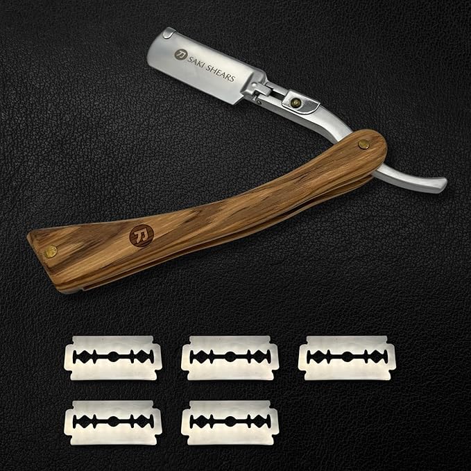 Straight Edge Shaving Razor with Disposable Blades For Classic Men's Shaving (Light Brown)