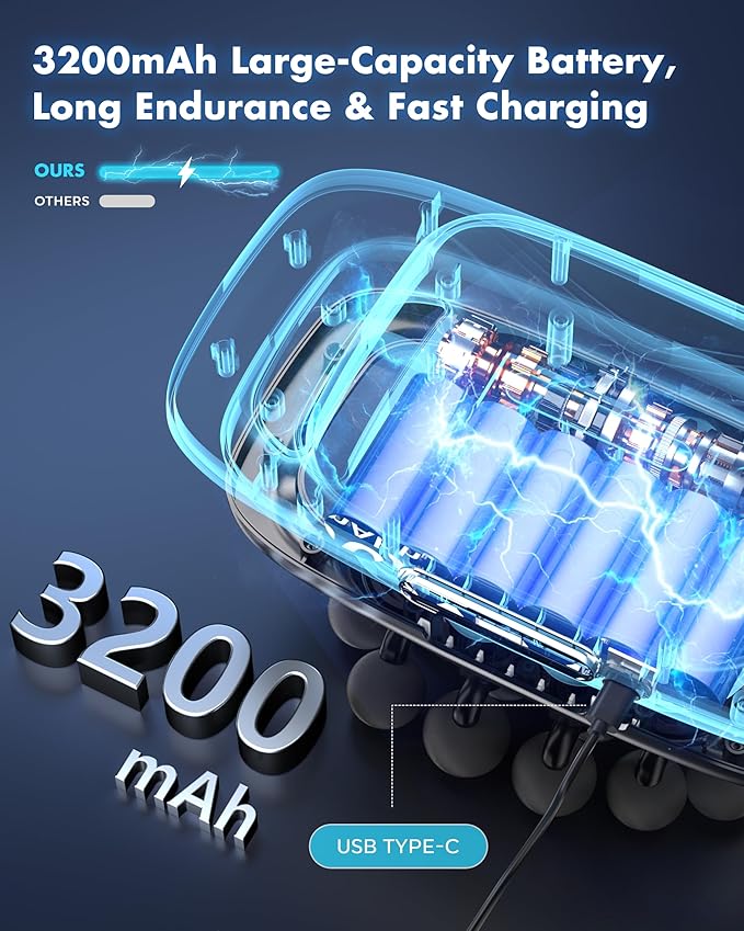 20-Head Massage Gun Set 3200mAh Electric Deep Tissue Percussion Massager with 3 Modes &amp 30 Intensities Quiet Muscle Massage Gun for Back Shoulders Legs Foot Body Muscle Pain Relief（Matte Bla