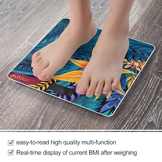 Tropical Leaves Pattern for Tribal Design Digital Bathroom Scale for Body Weight Weighing Scale with Backlit LCD Display High Precision Measurements &amp Measures Weight Up to 180kg
