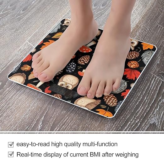 Automatic Switch Digital Bathroom Weighing Scale Smart Scale for Body Weight Floral Owls Fall Leaves Mushroom