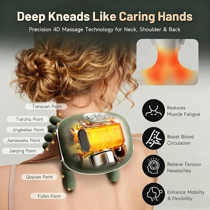 Shoulder and Neck Massager Bionic Heated Massager Neck Massager with Fingers 4D Kneading Massage Simulates a Real Palm Massage for Comfort Relax Muscle Tension