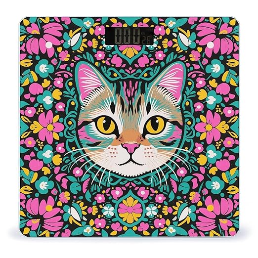 Exotic Cat Pattern Scale for Body Weight Sturdy Tempered Glass Weighing Scales with LCD Display Accurate Digital Bathroom Scale Convenient Body Fat Smart Scales Easy Read