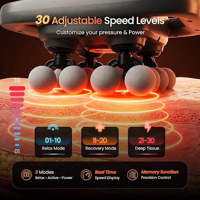 BENEVIA Deep Tissue Massage Gun - Percussion Massager for Muscle Recovery - Handheld Back Neck &amp Shoulder Massager with 30 Speeds and 12 Heads