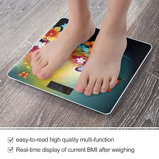 Colorful with Butterfly Scale for Body Weight Safe Rounded Corners Tempered Glass Digital Bathroom Scale LED Display 400lb Capacity Weight Scales with High Precision Sensors