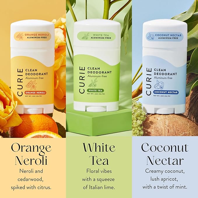 Curie Natural Deodorant for Women - Original Stick Variety Pack - Coconut Nectar Orange Neroli and White Tea - Aluminum Free Clean Sustainable Vegan Paraben Free (3pk)