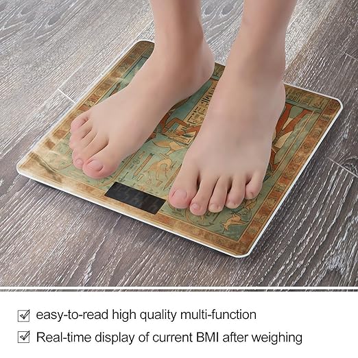 Women in Ancient Egypt Bathroom Scale Automatic Power On/Off Body Scales LCD Backlight Display Square Digital Scale Rounded Corners Bathroom Scales for Home Bedrooms