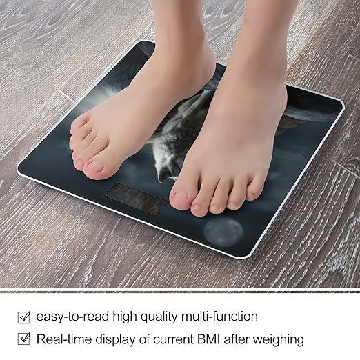 Wolf at Night Bathroom Scale Large LCD Backlight Display Digital Scale Rounded Corners Body Scales Automatic Power On/Off Bathroom Scales for Home Bedrooms