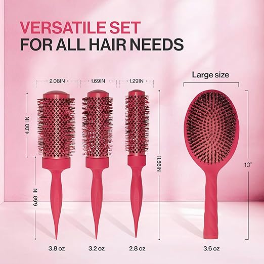 Premium Pink Hair Styling Bundle – Nano Pro Hair Dryer Pink Aura Brush Set &amp Smoothing Hair Serum for Salon-Finish Results