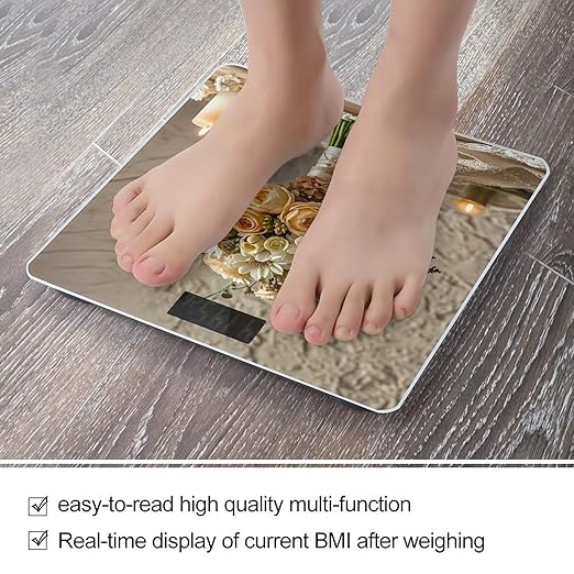 Warm Colored Flowers Bathroom Scale for Body Weight Bathroom Weighing Scales with Back Lit LED Display Sturdy Tempered Glass Body Weight Bathroom Scale 400lb Weighing