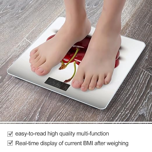 Chilean Cherries Scale for Body Weight Safe Rounded Corners Tempered Glass Digital Bathroom Scale LED Display 400lb Capacity Weight Scales with High Precision Sensors