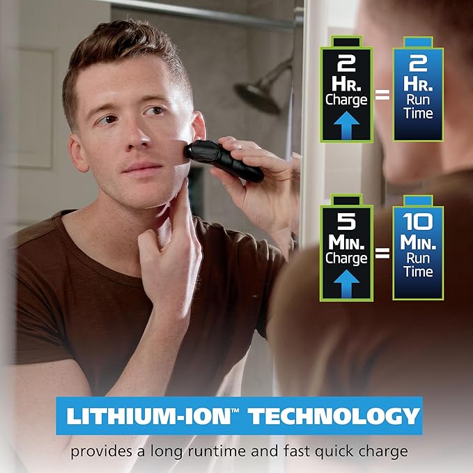 Wahl Compact Rechargeable Lithium Ion Shaver Kit with Hygienic Rinseable Foils &amp Cutter Bar with Dual Flexible Foils That Move with The Contours of Your Face - 7065