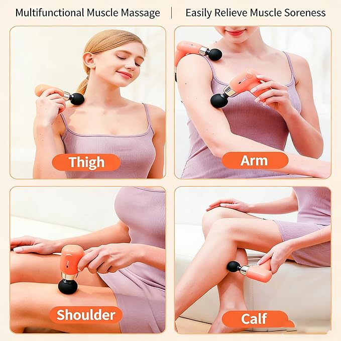 New mini Massage Gun high-Intensity deep Tissue Percussion Massager Suitable for Back Neck and Body Pain Electric Massager with 4 Massage Heads Pain Relief Gift for Men and Women. (Purple)