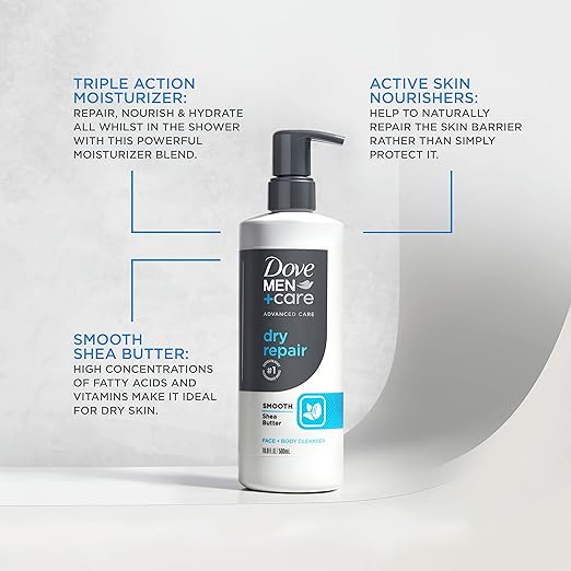 DOVE MEN + CARE Advanced Care Face + Body Cleanser Sensitive Calm 3 Count for Sensitive Skin Body Wash with Natural Extract Aloe Vera 16.9 oz