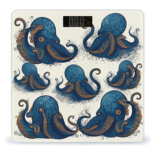 Tentacles Octopus Scale for Body Weight Anti-Slip Tempered Glass Digital Bathroom Scales Clear LCD Display Weighing Scale Safe Rounded Corners Smart Scales