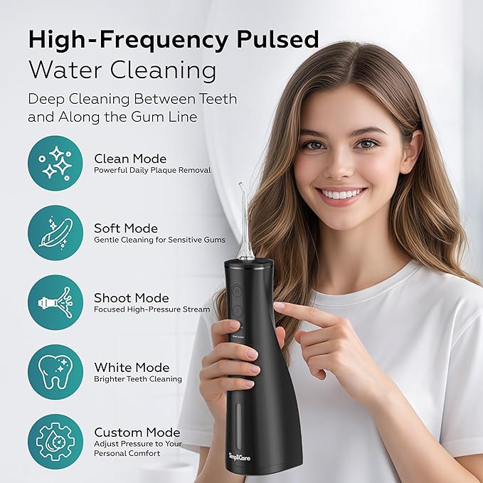 Cordless Water Flosser Oral Irrigator – 10–150 PSI Adjustable Pressure | 5 Cleaning Modes | 10 oz. Tank | IPX7 Waterproof | 8 Jet Tips for Teeth Braces &amp Gums | USB-C Rechargeable (F5039B)