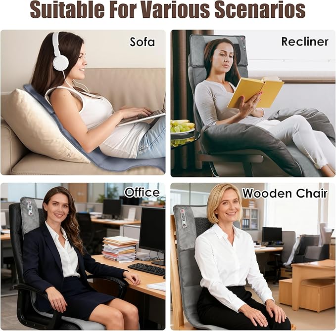 TeqHome Full Body Massage Mat with Heat Massager Pad with 10 Vibration Motors &amp 9 Vibration Modes &amp Auto Shut-Off for Bed Sofa Chair Neck/Back Pain Relief