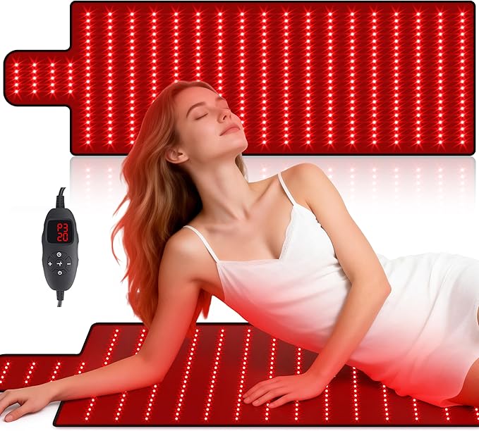 Red Light Therapy Mat for Full Body High-Density LED Infrared Light with 5 Intensity Levels 9 Auto-Shutoff Timer Settings Handheld Controller Gifts for Athletes Office Workers Women Men