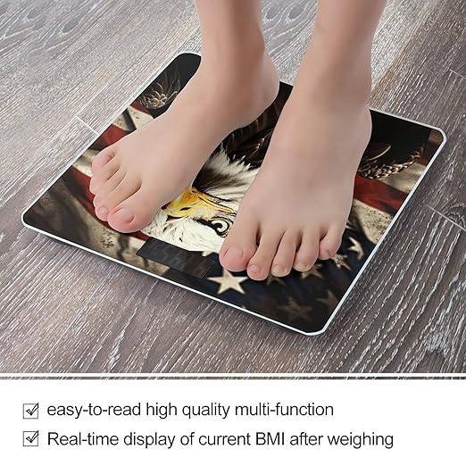 Digital Bathroom Scale for Body Weight Scale with Bright LCD Display High Accuracy Step-On Technology Auto On/Off Bald Eagle Flag Veterans Digital Scales 400 Lbs /180kg