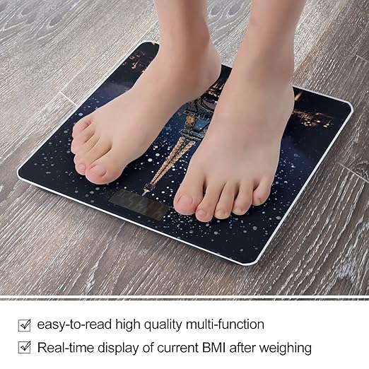 Night Paris Eiffel TowerScale for Body Weight with LCD High Precision Weighing Scales Fashion Sturdy Tempered Glass Weight Scales Easy-to-Read Digital Bathroom Scale for Daily 400lb