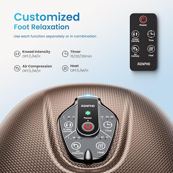 RENPHO Foot Massager Machine with Heat [2026 Upgraded] Shiatsu Foot Massager for Plantar Fasciitis Birthday Gifts for Women Men Cordless Control Best Gifts for Women/Mom/Wife Brown