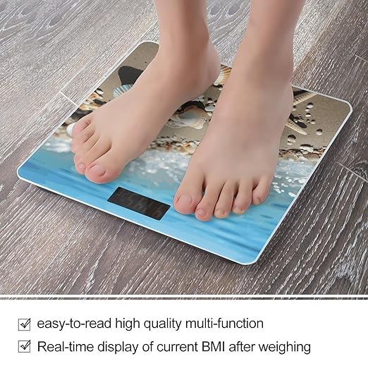 Ocean Sea Beach Seashells Starfish Blue Scale for Body Weight Anti-Slip Digital Bathroom Scale Sturdy Toughened Glass Weighing Scales High Precision Safe Rounded Corners Smart Scales
