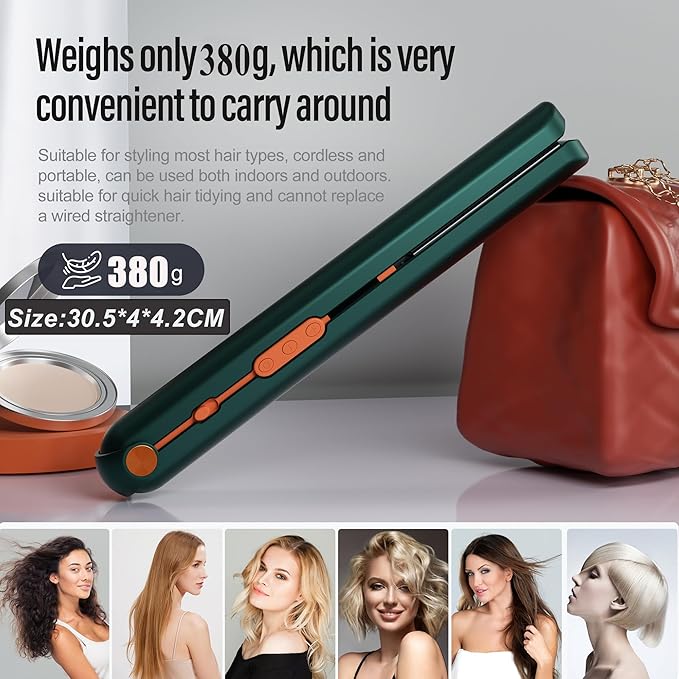 Cordless Hair Straightener 10000mAh Rechargeable Flat Iron Portable Travel Straightener with Negative Ion LED Screen &amp 3D Floating Plates 4 Adjustable Tempe 2 in 1 Straightener and Curler