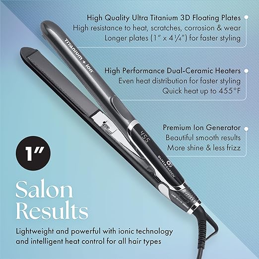 Olivia Garden Titanium + Ion Professional Flat Iron - Hair Straightener for All Hair Types - Includes Heat-Resistant Mat - 3D Floating Plates