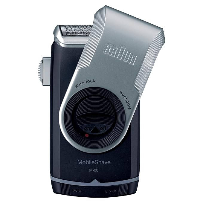 Braun MobileShave M-90 Travel Shaver Silver (Precision Trimmer Smart Foil Wide Floating Foil Washable)