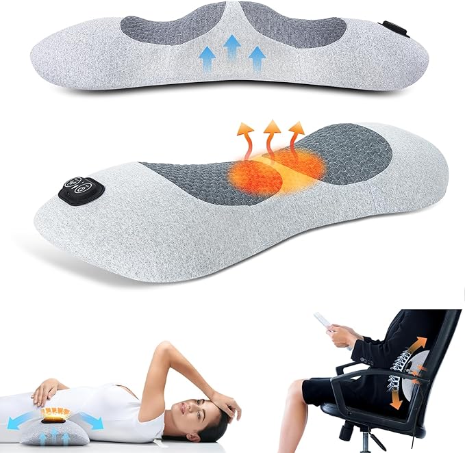 3 in 1 Electric Back Massager Triple Fusion Back Massager with Heat Lumbar Support Pillow for Bed and Chair - Grey