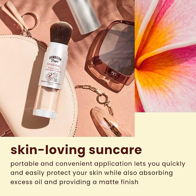 Hawaiian Tropic Mineral Powder Sunscreen Brush SPF 30 &amp Everyday Active Sunscreen Lotion SPF 50 Bundle 8oz
